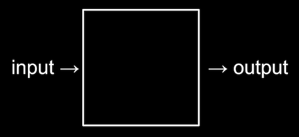 word "input", arrow into box, arrow out of box, word "output"