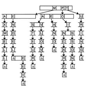array with blanks, and letters M, P, T; each letter points to another array, with blanks, and some letters that each point to other arrays and letters in them
